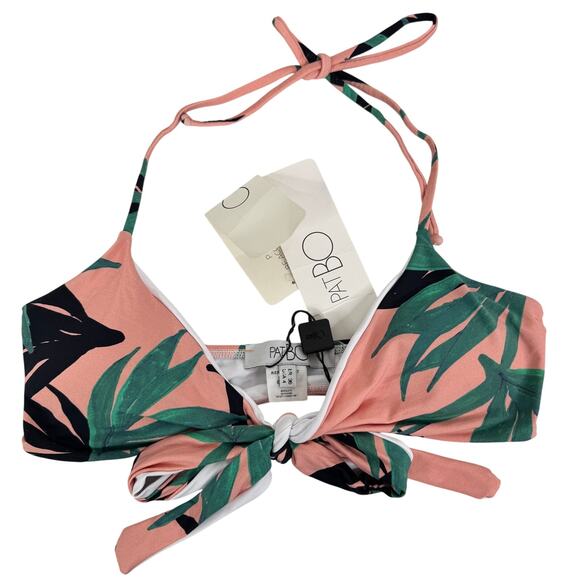 PATBO Tropical Floral Triangle Black Salmon Bikini Top Size 4 NWT - Picture 1 of 10